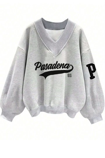 Pasadena Printed - V-Neck Oversize Sweatshirt, 3 Thread