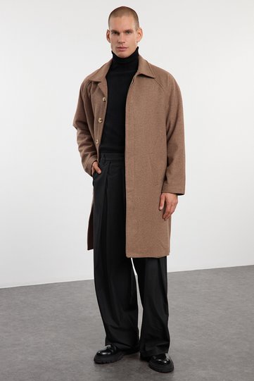 Mink Camel Unisex Regular Fit Wool Blend Cashmere Winter Coat Tmnaw24Kb00004