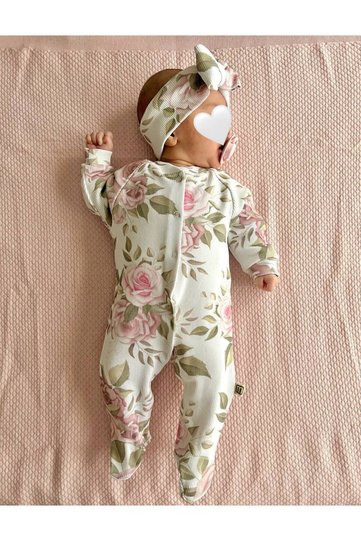 Newborn Baby Girl Jumpsuit Set Camisole Floral Ribbed Knit Jumpsuit and Hair Band Newborn Set
