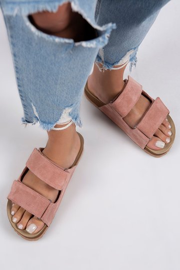 Vina Women's Genuine Leather Double Velcro Powder Slippers