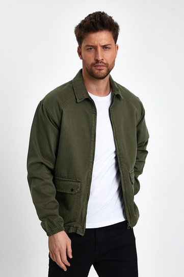 Unisex Streetwear Style Jeans Comfortable and Stylish Zippered Denim Jacket Khaki