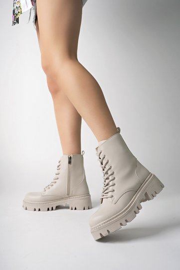Women's Leather Boots with Laces and Zipper