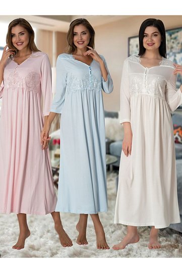 Effort Women's Ecru Lace Detailed Maternity Maternity Nightgown 3012