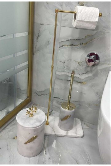 White Gold Natural Marble Base Wc Napkin Holder and Scrubber