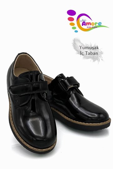 Velcro School Shoes Boys' Classic School Circumcision Wedding Shoes Patent Leather Black