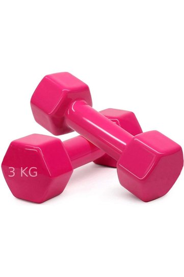 3 kg Vinyl Coated Iron Dumbbell Set - 2 Pieces Pink Cast Dumbbell