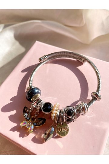 Black Hologram Butterfly Pattern Steel Bracelet - Anti Tarnish and Special Box