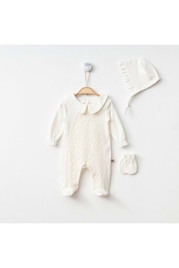 Newborn Baby Girl Cotton Hospital Discharge, Religious Ceremony, Baby Shower, Special Occasion Romper Set with Hat and Gloves