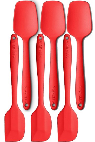 Silicone Spoon Spatula Set of 6 Large Size Fireproof Non-Stick Non-Scratch Red