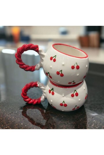Ceramic coffee cups with handles for specialty coffee, cappuccino, hot chocolate, and milk.