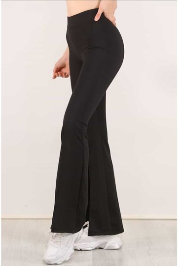 High Waist Belted Flared Wide Leg Diver Fabric Leggings
