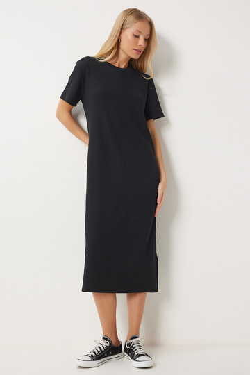 Women's Black Loose Long Casual Knitted Dress Dz00076
