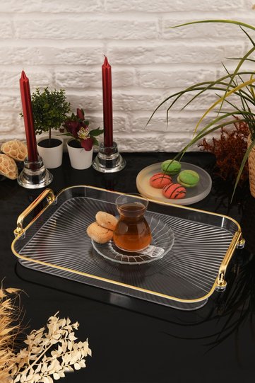 Elisa Transparent Gold Gilded Crystal Tray 40X26,5 cm