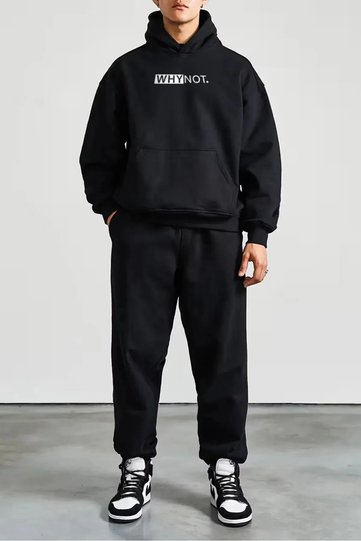 Why-Not Printed Tracksuit Set Sweatshirt Jogger - Printed Oversize 3 Thread Raster Hooded