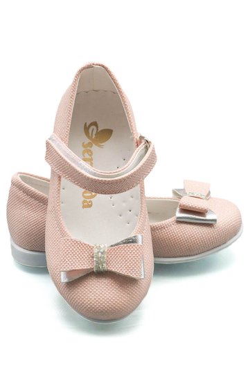 Baby Girl Pink Bow Stone Detail Glitter Ballerinas