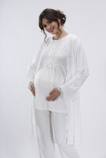Ecru Maternity and Pregnancy Pajama Set 3-Piece Set