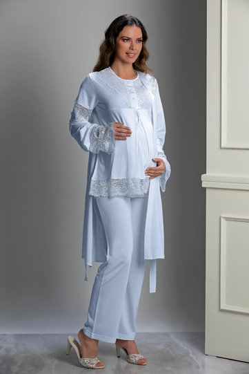 Blue Special Design Maternity and Pregnant Pajama Set Set of 3