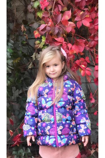 Girl's Butterfly Patterned Printed Filling Inner Fleece Hooded Winter Inflatable Children's Coat & Coat