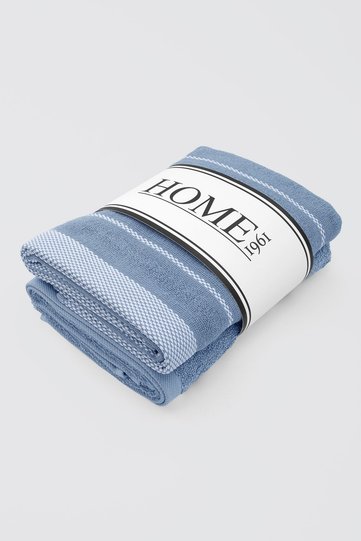 100% Cotton Soft & Water-Absorbent 2-Piece Towel Set - Blue Striped & Solid Color Towels 50X90Cm - Hayden