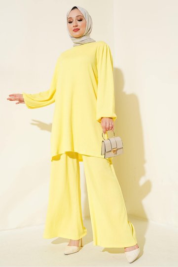 Women's Yellow Tunic Trousers Top and Bottom Set 6663