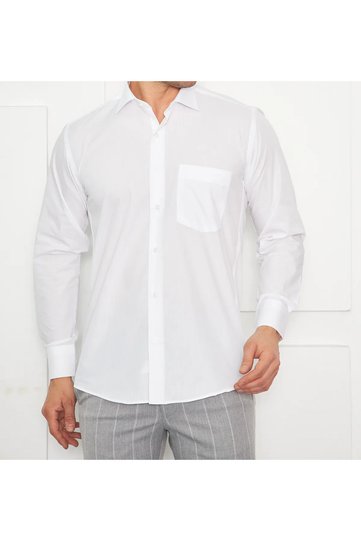 White Classic Loose Comfortable Iron Handle Single Pocket Long Sleeve