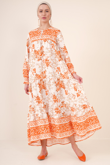 1947 Patterned Long Dress - Orange