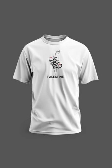 T-Shirt, Short Sleeve Palestine Map and Digital Printed T-Shirt with Arabic Palestine Written in Arabic