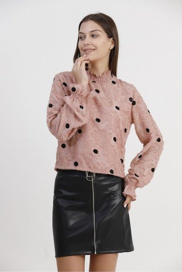 Polka Dot Chiffon Blouse - Powder Polka Dot |   F1408 - Powder Polka Dot