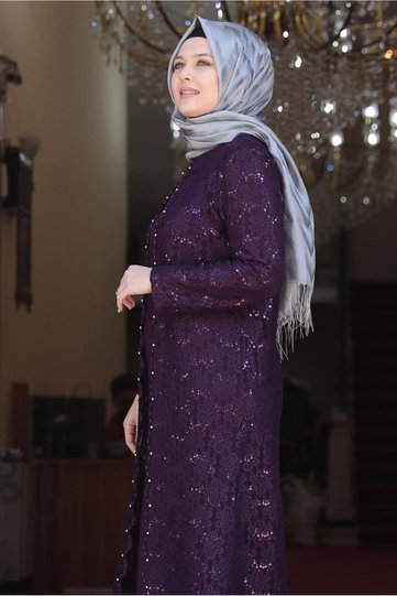 فستان سهرة نسائي مزين بالدانتيل والترتر 3923