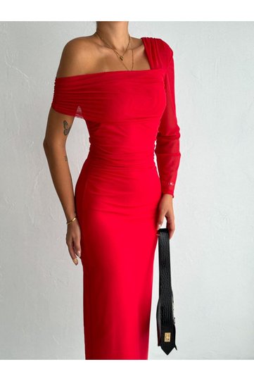 One Shoulder Open Stylish Madonna Tulle Dress