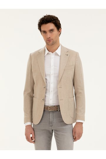 Beige Slim Fit Cashmere Jacket 50284775-Vr011