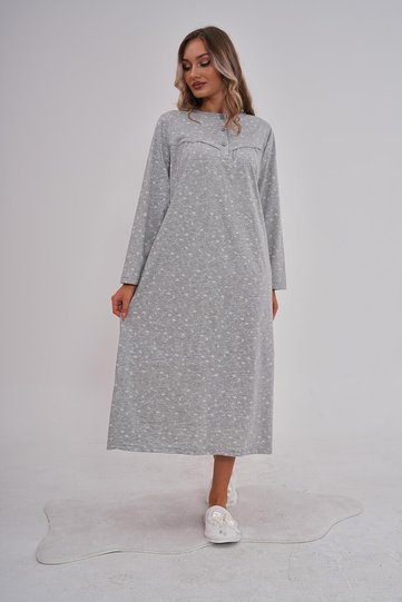 Women's Large Size Long Sleeve Floral Pattern Mother's Nightgown 80% Cotton 20% Viscose
