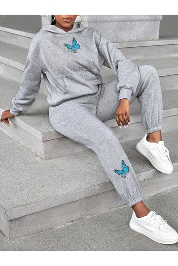 Tracksuit Set Sweatshirt Jogger - Printed Oversize 3 Thread Raster Hooded