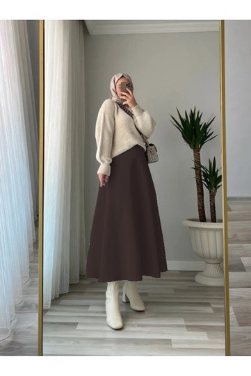 Women's Puff Scuba Hijab Bitter Brown Flared Skirt