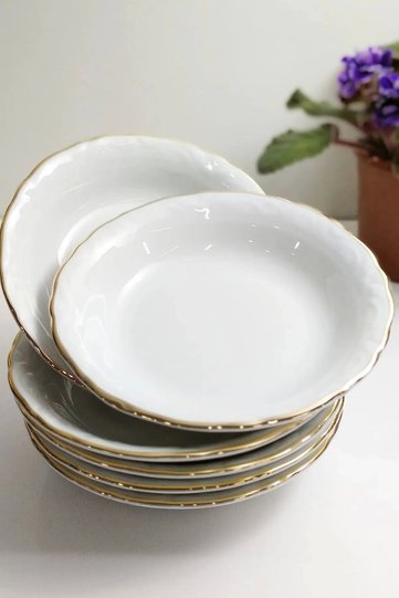 6-Piece Gold Gilded 13 cm Porcelain Pit Plate Small Size Snack Bowl Breakfast Porcelain Plate