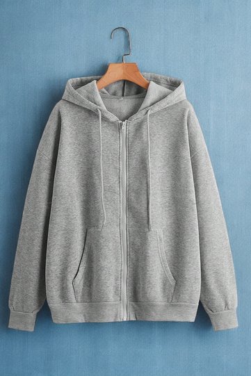 Unisex Gray Zipper Hooded Sweatshirt