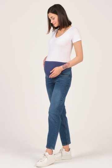 Maternity Back Belted Jeans Blue