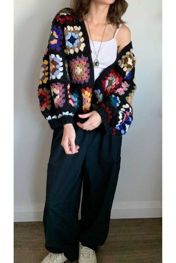 Hand Knitted Motif Detailed Women's Cardigan