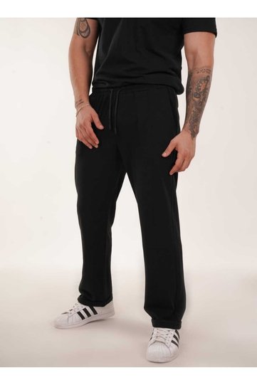 Black Loose Baggy Cut Straight Unisex Stretchy Tracksuit