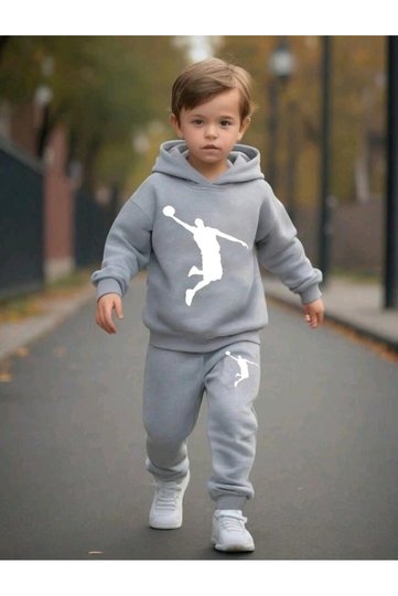 Simaç Adam Printed Winter Children's Hooded Cotton Insulated Tracksuit Set (Bottom Tracksuit with Pockets)