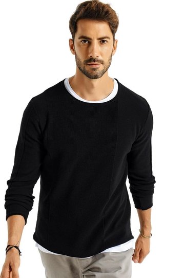 Men's Roll Neck Panel Pattern Thin Sports Knitwear Sweater 21W306