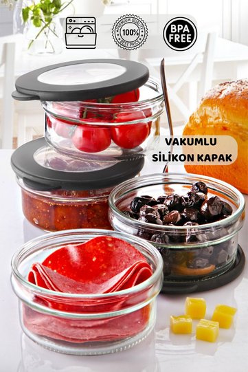 4 Pieces of Vacuum Lid Glass Storage Container – White Glass Breakfast Set