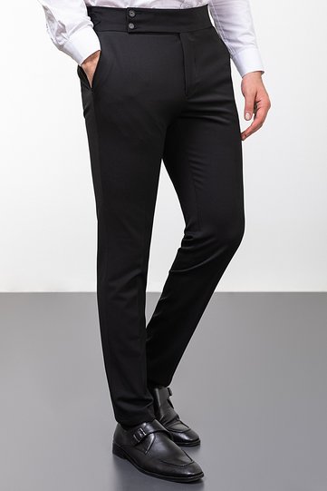 Straight Super Slim Fit Men's Trousers with Belt Detail and Buckle Black - 38192.23K