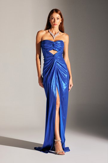 FLAVIA sparkling body-fitting DRAPED COBALT BLUE evening dress
