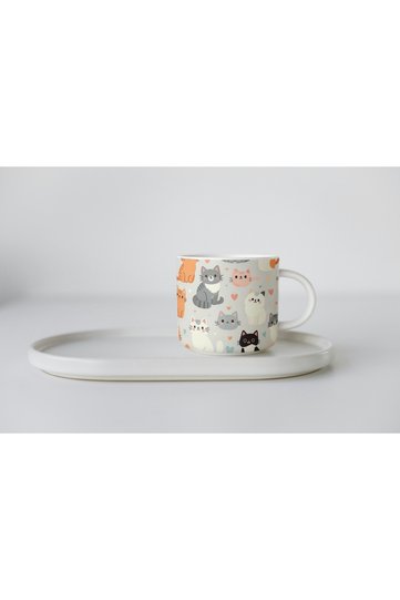 White Porcelain Cat Printed Nescafe Cup