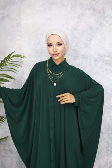 Women's Collared Buttoned Long Ferace Hijab Dress