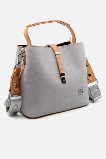 Print Patterned Waterproof 3 Compartment Women's Shoulder Bag Gray 22x20cm Pbu4002