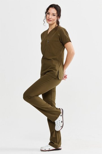 UltraLycra Spaniard - Stretch Fabric Doctor Nurse Scrubs Uniform Surgical Set (WOMEN), Khaki