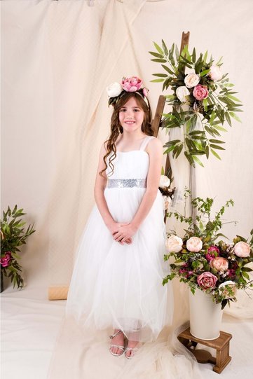 Back Gipped Tutu Skirt Girl's Satin Party Evening Dress 0340 White
