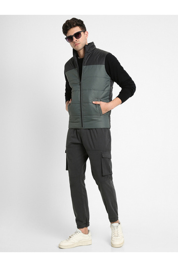 Mock Neck Regular Fit Color Block Gilet Jacket